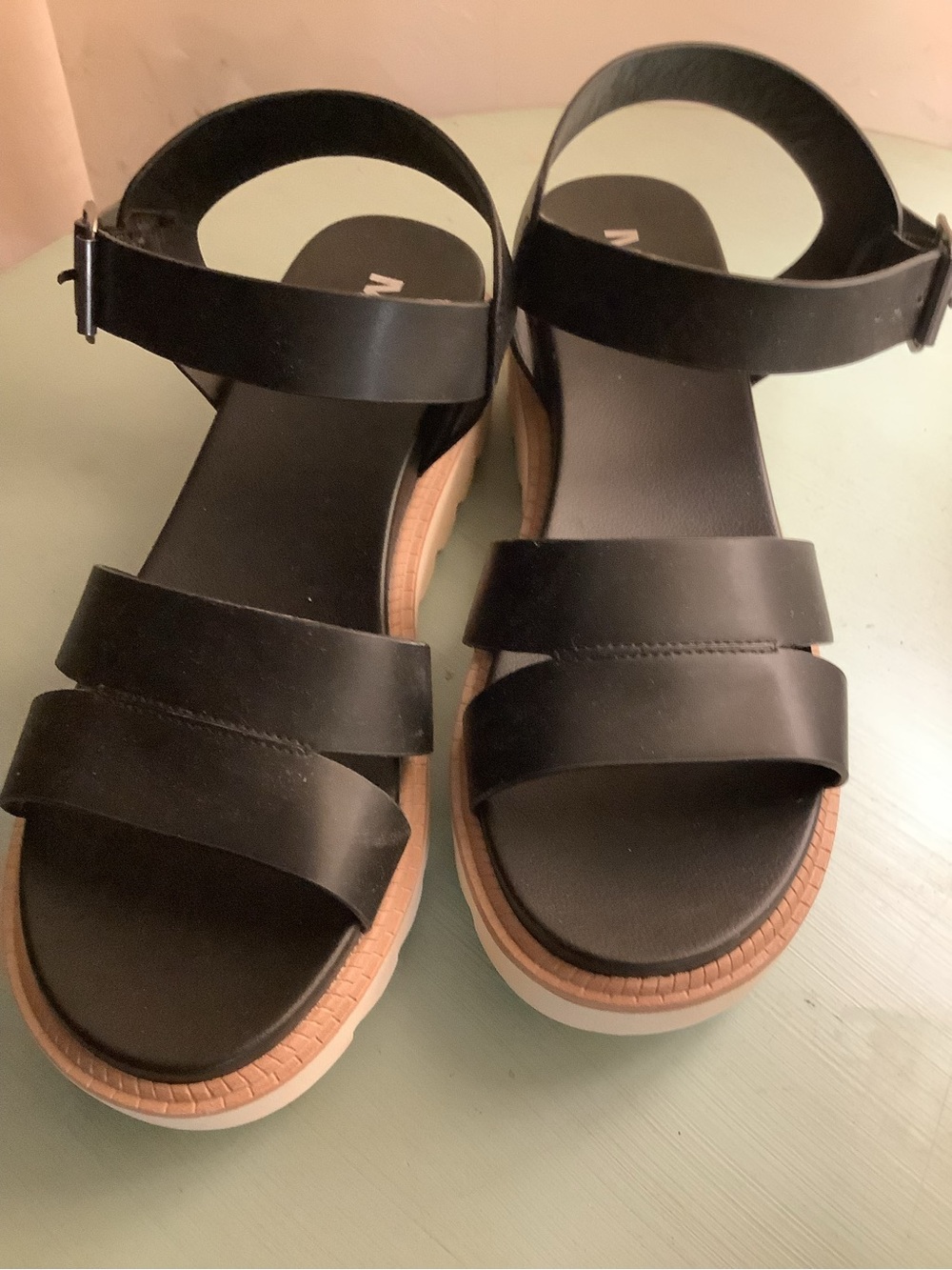 MIA Black Triple-Strap Ankle Buckle Platform Sandals size 9